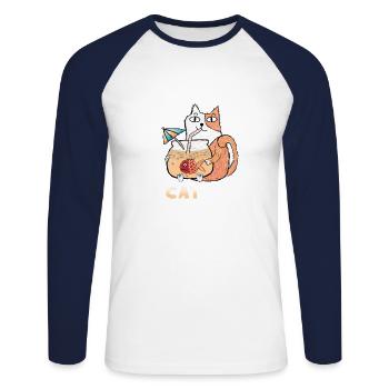 Vanille Iced CATte Lustige Koffein süchtige Katze - Unisex Baseballshirt langarm - Weiß/Navy - Vorne - Nik (191cm)