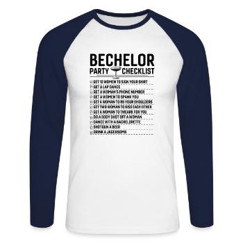 Checkliste für das Bechlor Festival - Unisex Baseballshirt langarm - Weiß/Navy - Vorne - Nik (191cm)