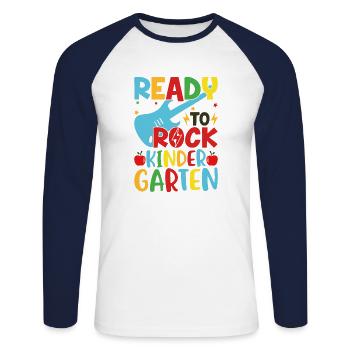Prêt À Faire Bouger L'école Maternelle - T-shirt baseball manches longues Homme - blanc/marine - Devant - Nik (191cm)