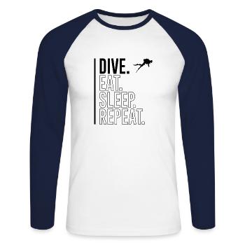 Diving eat Sleep dive Repeat Gift Saying - Unisex Long Sleeve Baseball T-Shirt - white/navy - Front - Nik (191cm)