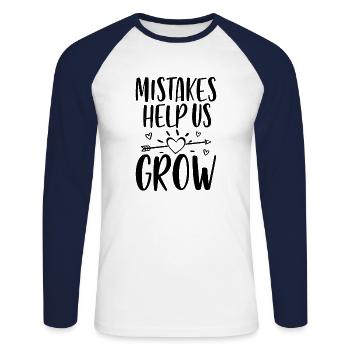Mistakes Help Us Grow - Unisex Long Sleeve Baseball T-Shirt - white/navy - Front - Nik (191cm)