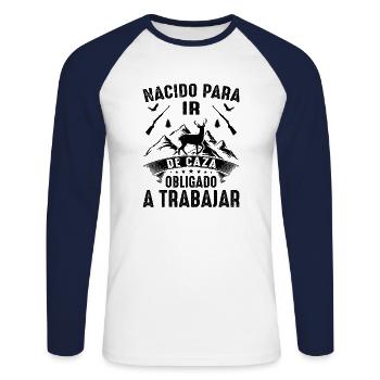 Né Pour Aller À La Chasse Chasser Cadeau Nature - T-shirt baseball manches longues Homme - blanc/marine - Devant - Nik (191cm)