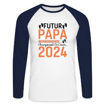 Futur Papa 2024 Père Idée Cadeau Fête Des Pères - T-shirt baseball manches longues Homme - blanc/marine - Devant - Nik (191cm)