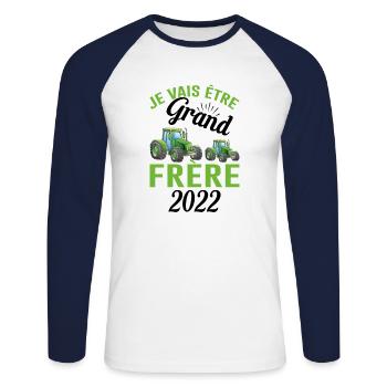 Je Vais Être Grand Frère 2022 - T-shirt baseball manches longues Homme - blanc/marine - Devant - Nik (191cm)