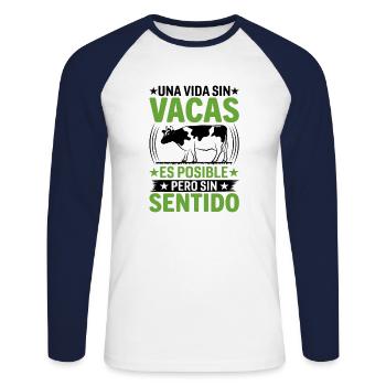 Cadeau De Vache Drôle - T-shirt baseball manches longues Homme - blanc/marine - Devant - Nik (191cm)