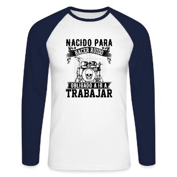 Né Pour Faire Du Bruit - T-shirt baseball manches longues Homme - blanc/marine - Devant - Nik (191cm)