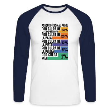 Padel Fun Player Pourquoi Je Perds Au Padel - T-shirt baseball manches longues Homme - blanc/marine - Devant - Nik (191cm)