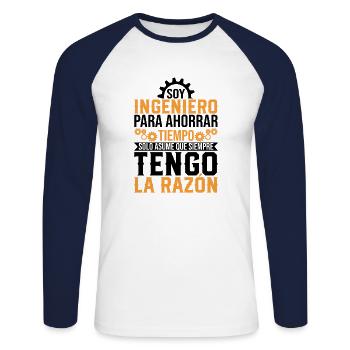 Je Suis Un Ingénieur J'ai Toujours Raison - T-shirt baseball manches longues Homme - blanc/marine - Devant - Nik (191cm)