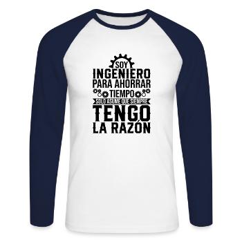 Je Suis Un Ingénieur J'ai Toujours Raison - T-shirt baseball manches longues Homme - blanc/marine - Devant - Nik (191cm)
