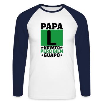 Nouveau Papa - T-shirt baseball manches longues Homme - blanc/marine - Devant - Nik (191cm)