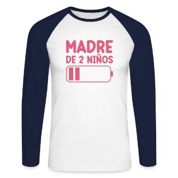 Maman De Deux Enfants - T-shirt baseball manches longues Homme - blanc/marine - Devant - Nik (191cm)
