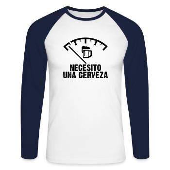 J'ai Besoin D'une Bière - T-shirt baseball manches longues Homme - blanc/marine - Devant - Nik (191cm)