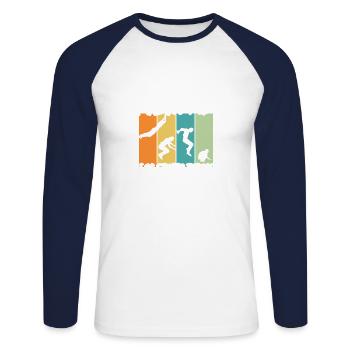 Follow Me Not Running Jump Flip Freerunning - Unisex Long Sleeve Baseball T-Shirt - white/navy - Front - Nik (191cm)