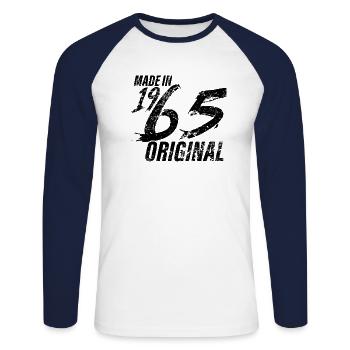 Fait En 1965 Année de naissance 1965 Anniversaire Femmes - T-shirt baseball manches longues Homme - blanc/marine - Devant - Nik (191cm)