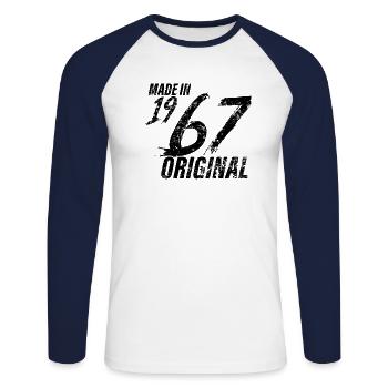 Made in 1967 Year of birth 1967 Birthday Women - Unisex Long Sleeve Baseball T-Shirt - white/navy - Front - Nik (191cm)