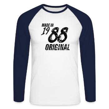Fait en 1988 Année de naissance 1988 Anniversaire Femmes - T-shirt baseball manches longues Homme - blanc/marine - Devant - Nik (191cm)