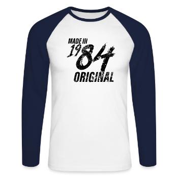 Made in 1984 Year of birth 1984 Birthday Women - Unisex Long Sleeve Baseball T-Shirt - white/navy - Front - Nik (191cm)