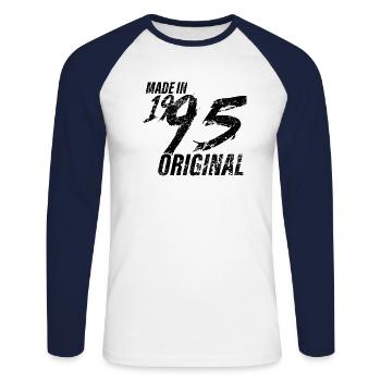 Fait En 1995 Année de naissance 1995 Anniversaire Femmes - T-shirt baseball manches longues Homme - blanc/marine - Devant - Nik (191cm)