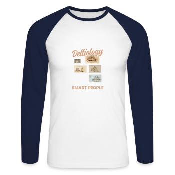 Deltiologie-hobby-deltiologiste-carte postale-collectionneur - T-shirt baseball manches longues Homme - blanc/marine - Devant - Nik (191cm)