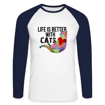 La vie est meilleure avec des chats colorés chatons d’enfants - T-shirt baseball manches longues Homme - blanc/marine - Devant - Nik (191cm)