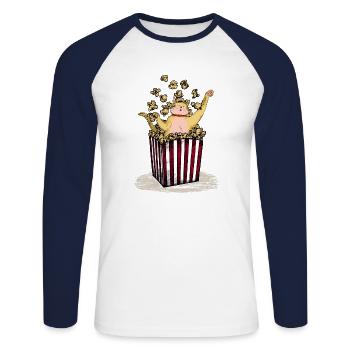 Cat bathes in popcorn cat fun design kids' putty - Unisex Long Sleeve Baseball T-Shirt - white/navy - Front - Nik (191cm)
