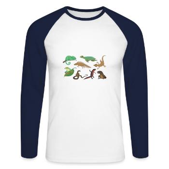 Future herpetologist Reptiles Amphibians - Unisex Long Sleeve Baseball T-Shirt - white/navy - Front - Nik (191cm)