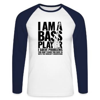 I AM A BASS PLAYER for best bassist bass player - Unisex Baseballshirt langarm - Weiß/Navy - Vorne - Nik (191cm)
