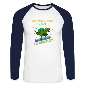 je peux pas c'est la rentrée - rentrée scolaire - T-shirt baseball manches longues Homme - blanc/marine - Devant - Nik (191cm)