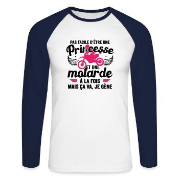 Moto Vélo Anniversaire Motocross Femme Idée Cadeau - T-shirt baseball manches longues Homme - blanc/marine - Devant - Nik (191cm)