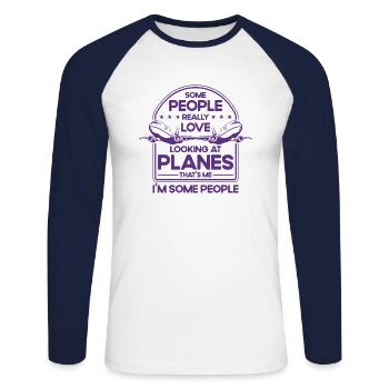 Cadeau d’atterrissage d’avion de pilote d’avion d’avion - T-shirt baseball manches longues Homme - blanc/marine - Devant - Nik (191cm)