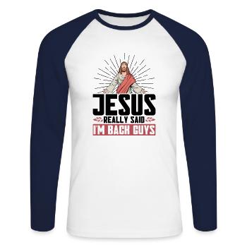 Jésus Bible Église religieuse chrétienne Don - T-shirt baseball manches longues Homme - blanc/marine - Devant - Nik (191cm)
