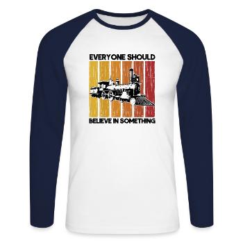 Modellbahn Zug Lokomotiven Geschenk - Unisex Baseballshirt langarm - Weiß/Navy - Vorne - Nik (191cm)
