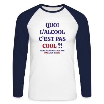 Quoi L alcool C est Pas Cool Drôles De Buveurs - T-shirt baseball manches longues Homme - blanc/marine - Devant - Nik (191cm)
