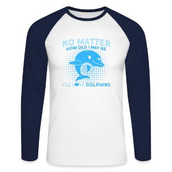 Dolphin Dolphin Lover Animal Dolphins Gift - Unisex Long Sleeve Baseball T-Shirt - white/navy - Front - Nik (191cm)