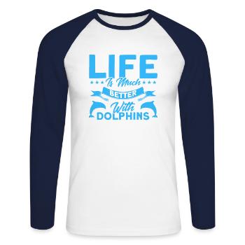 Dolphin Dolphin Lover Animal Dolphins Gift - Unisex Long Sleeve Baseball T-Shirt - white/navy - Front - Nik (191cm)