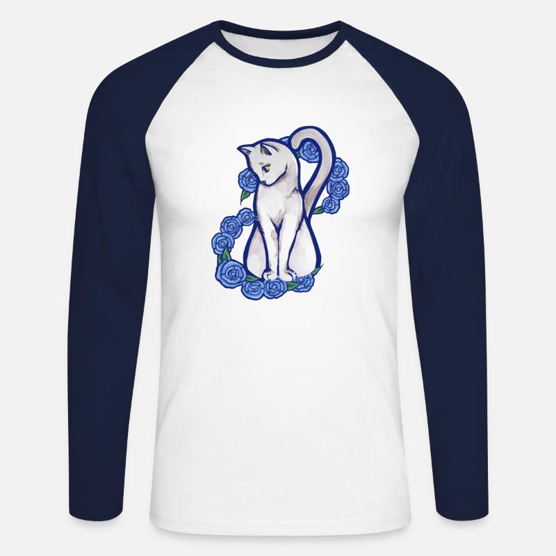 Weiße Katze - Unisex Baseballshirt langarm - Weiß/Navy