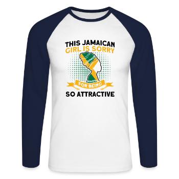 Jamaïque Drapeau Jamaïcain Cadeau - T-shirt baseball manches longues Homme - blanc/marine - Devant - Nik (191cm)