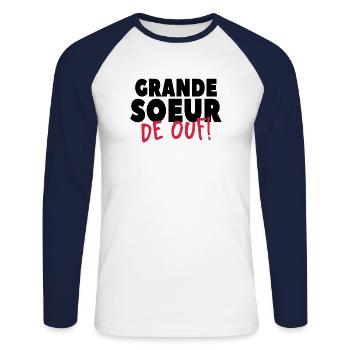 Grand Soeur De Ouf - T-shirt baseball manches longues Homme - blanc/marine - Devant - Nik (191cm)