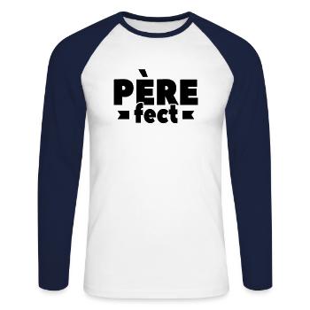 Père-FEC Idée Cadeau D'amour Pour Papa - T-shirt baseball manches longues Homme - blanc/marine - Devant - Nik (191cm)