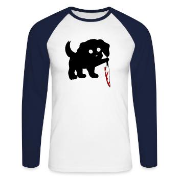 chien noir couteau d’halloween chat fantôme effrayant - T-shirt baseball manches longues Homme - blanc/marine - Devant - Nik (191cm)