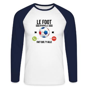 Le Foot M'appelle Faut Que J'y Aille - T-shirt baseball manches longues Homme - blanc/marine - Devant - Nik (191cm)