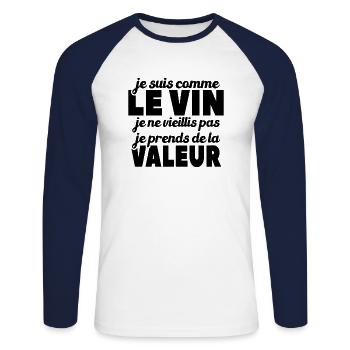Je Suis Comme Le Vin - T-shirt baseball manches longues Homme - blanc/marine - Devant - Nik (191cm)