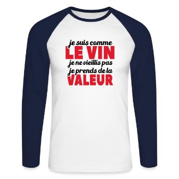 Je Suis Comme Le Vin - T-shirt baseball manches longues Homme - blanc/marine - Devant - Nik (191cm)