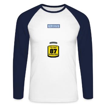 Humour sur le prix de l’essence - Je suis peut-être régulier mais je suis expensi - T-shirt baseball manches longues Homme - blanc/marine - Devant - Nik (191cm)