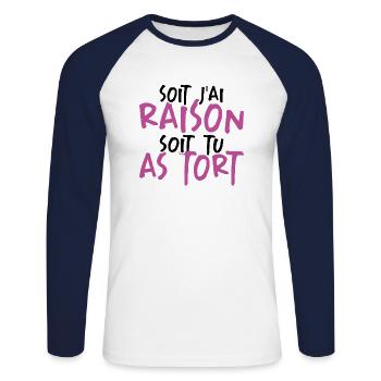 Soit J'ai Raison Soit Tu As Tort - T-shirt baseball manches longues Homme - blanc/marine - Devant - Nik (191cm)