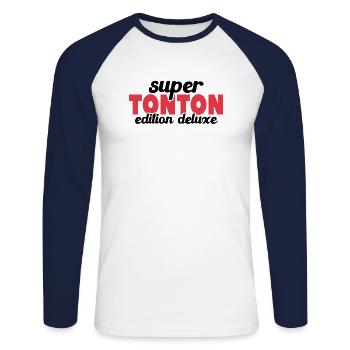 Super Tonton Édition Deluxe - T-shirt baseball manches longues Homme - blanc/marine - Devant - Nik (191cm)