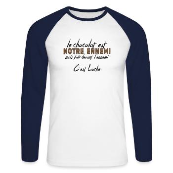 Le Chocolat Est Notre Ennemi - T-shirt baseball manches longues Homme - blanc/marine - Devant - Nik (191cm)