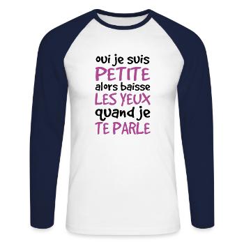 Oui Je Suis Petite Alors Baisse Les Yeux - T-shirt baseball manches longues Homme - blanc/marine - Devant - Nik (191cm)