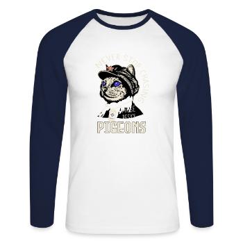 N’arrêtez jamais de chasser ces pigeons embêtants Drôle de chat - T-shirt baseball manches longues Homme - blanc/marine - Devant - Nik (191cm)