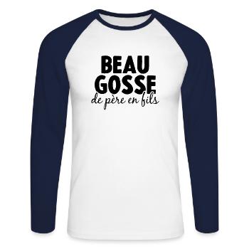 Beau Gosse De Père En Fils - T-shirt baseball manches longues Homme - blanc/marine - Devant - Nik (191cm)